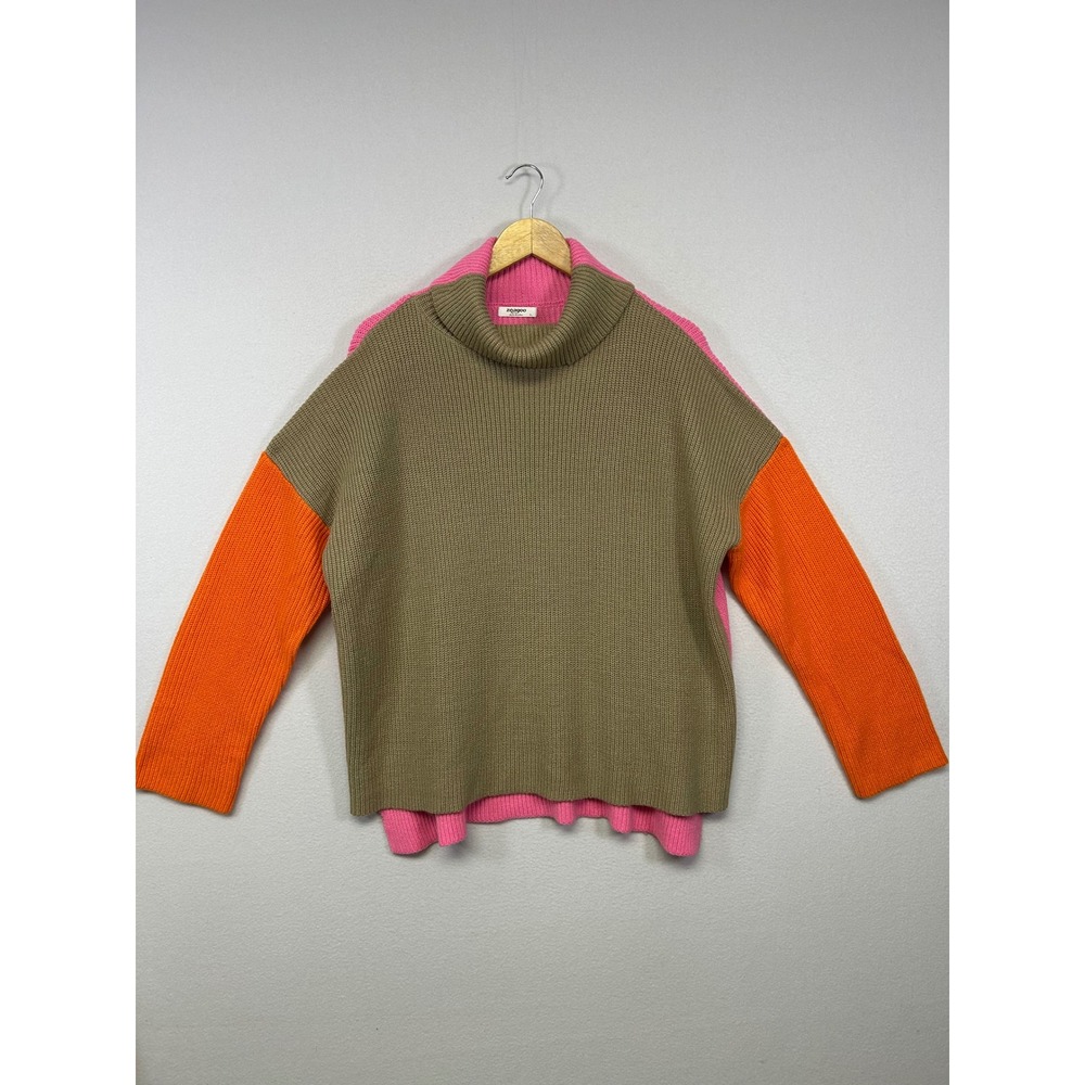 Colorblock‎ Dopamine Dressing Zeagoo Womens XL Pink Tan Orange Ribbed Turtleneck
